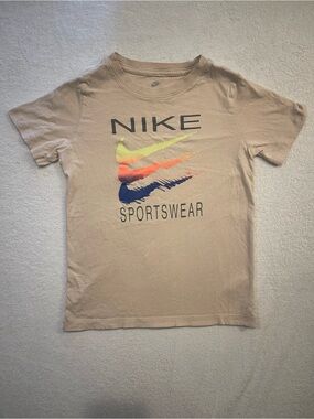 Nike Beige Kids' Tee with Multicolor Swoosh